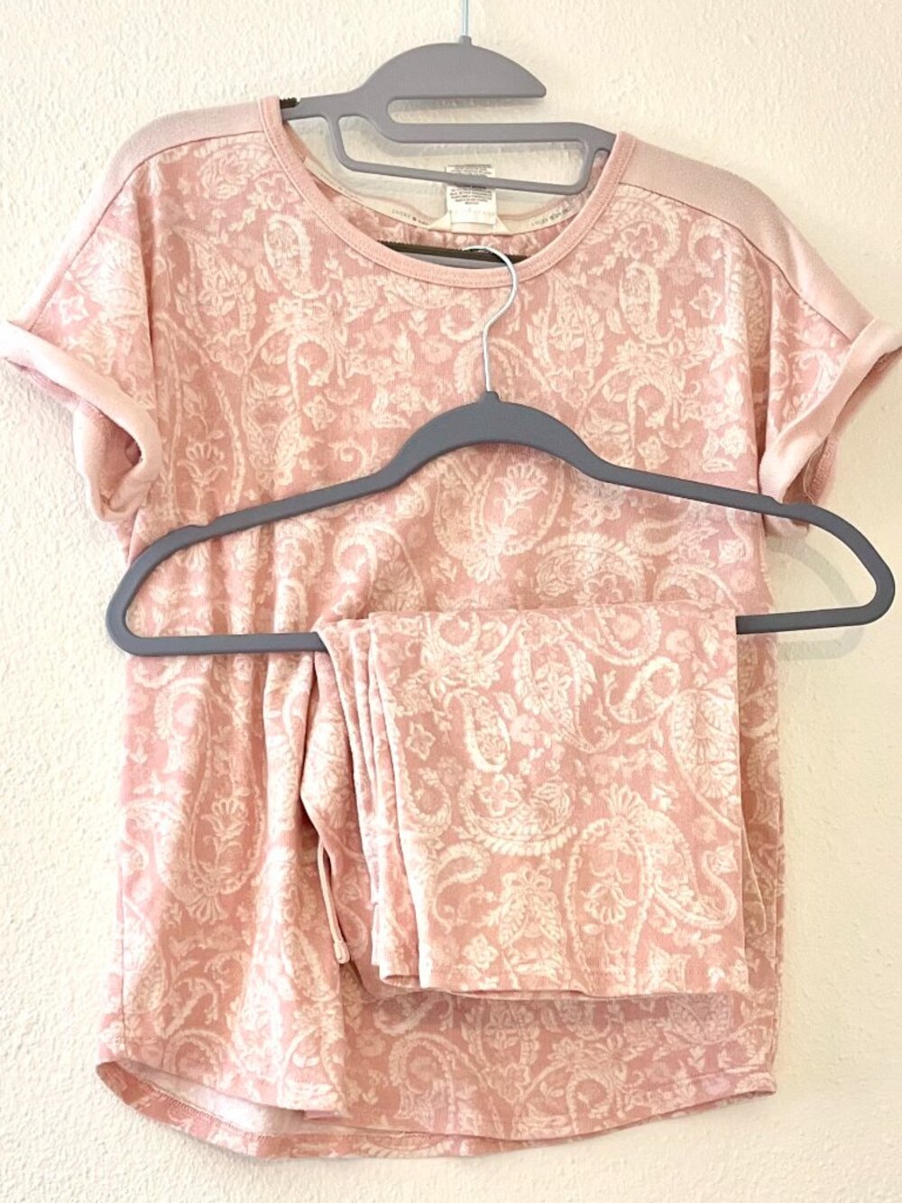 Lucky Brand Pajama Pink Paisley Short Sleeve Top & Matching Wide Leg Pants Set